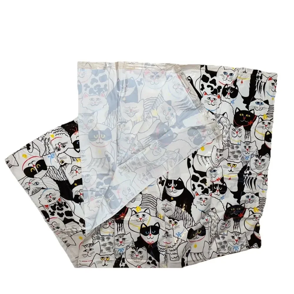 Vintage Fun & Unique Cat Shower Curtain Plastic Kitten Print White Black Pattern